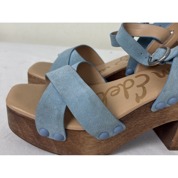 Sam Edelman Josefine Platform Sandals Block Heel Blue Suede Size 8 Boho Indie - Picture 3 of 14